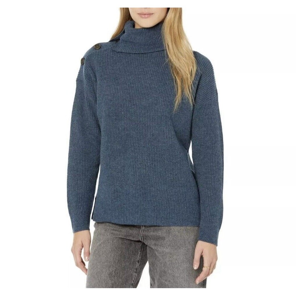 MADEWELL Button Shoulder Turtleneck Wool Blend Blue Sweater Women's XS NWT